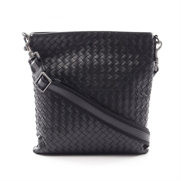 BOTTEGA VENETA Intrecciato Shoulder crossbody Bag leather Black Used Women