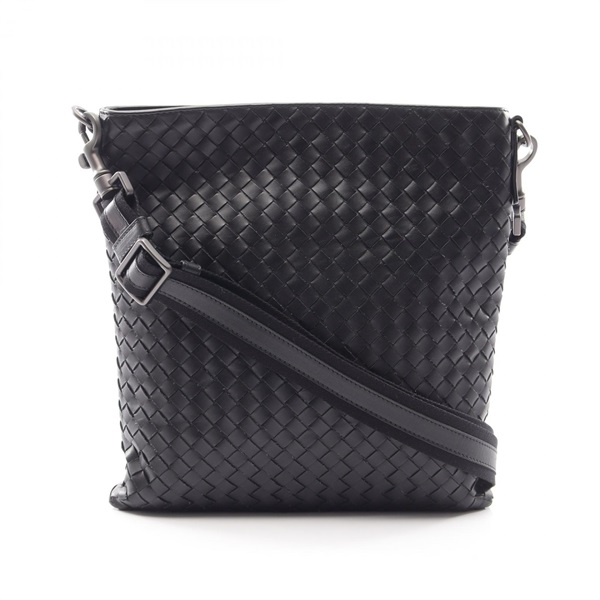 BOTTEGA VENETA Intrecciato Shoulder crossbody Bag leather Black Used Women