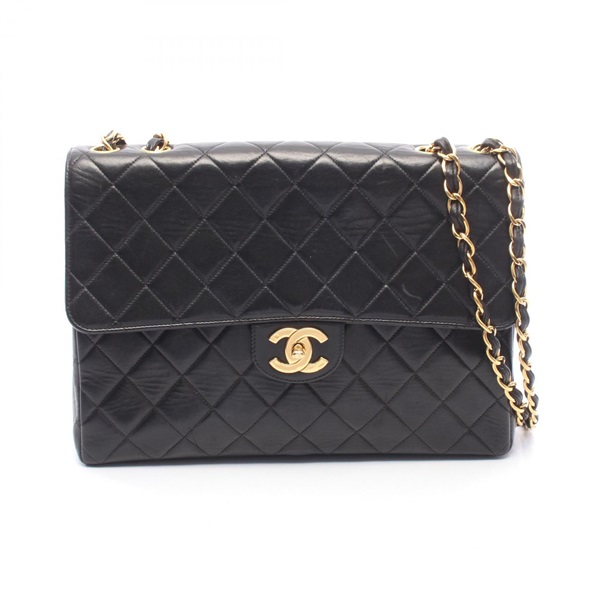 CHANEL Jumbo Matelasse 30 Single Flap Shoulder Bag Lamb leather Black Used GHW