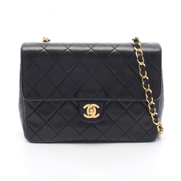 CHANEL Mini Matelasse 20 Chain Shoulder Bag Lamb skin Leather Black Used GHW CC