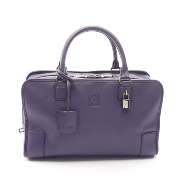LOEWE Amazona 36 Zippered Square Handbag leather Purple Used Women