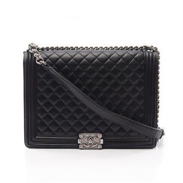 CHANEL Boy Chanel Large Shoulder Bag Lambskin sheep leather Black Used mens SHW