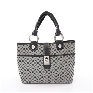 CELINE Macadam Tote Hand Bag canvas leather Gray Black Used Women SHW