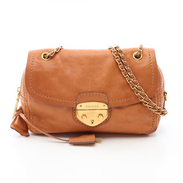 PRADA Chain Shoulder Handbag BR4575 leather Brown GHW Used Women