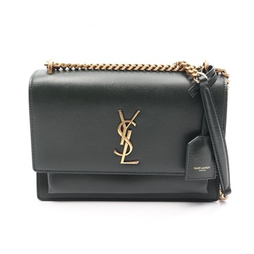 SAINT LAURENT PARIS Sunset medium Chain Shoulder Bag leather Green Used Women