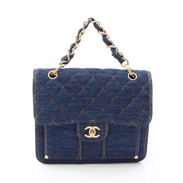CHANEL Matelasse Chain Rucksack Backpack denim Blue Used Women GHW CC Coco