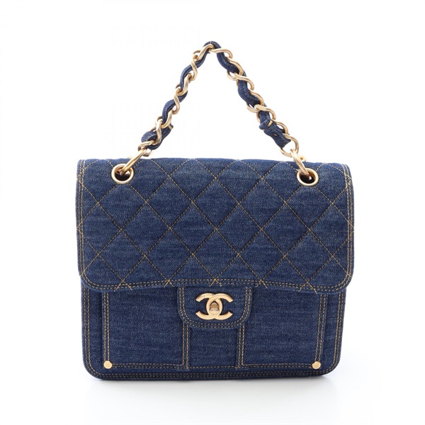 CHANEL Matelasse Chain Rucksack Backpack denim Blue Used Women GHW CC Coco
