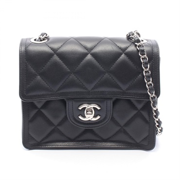 CHANEL Matelasse Chain Shoulder Bag Grained Calfskin leather Black Used SHW CC