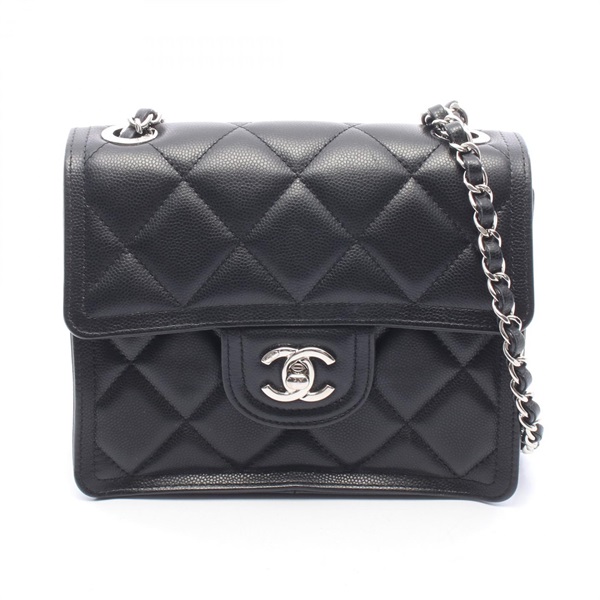 CHANEL Matelasse Chain Shoulder Bag Grained Calfskin leather Black Used SHW CC