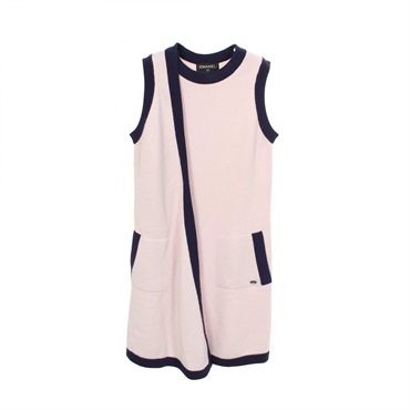 CHANEL Sleeveless Dress #34 P51622K06638 cashmere Pink Navy Used Women Coco CC