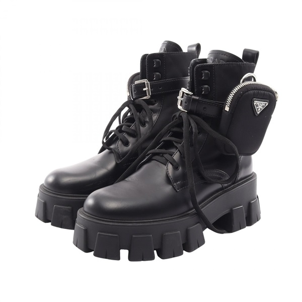 PRADA Monolith with pouch Short Boots 1T255 leather Fabric Black Used #36 1/2