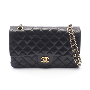 CHANEL Matelasse W flap chain Shoulder hand Bag Lambskin Black Used Women GHW