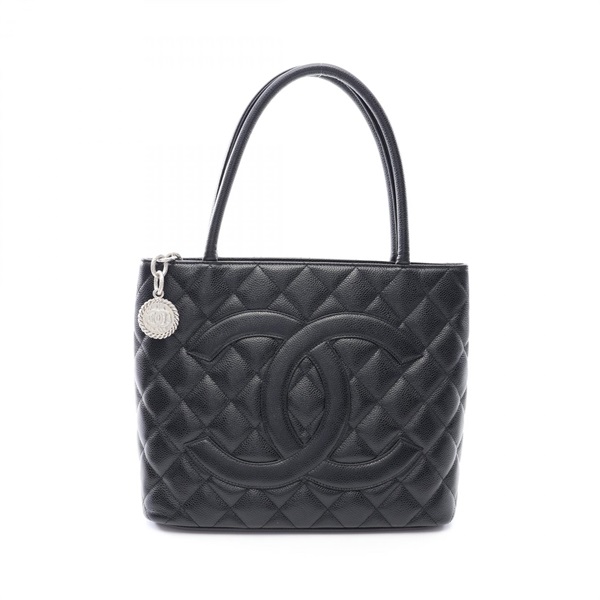 CHANEL Medallion tote hand Bag A01804 Calfskin leather Black Used Women SHW
