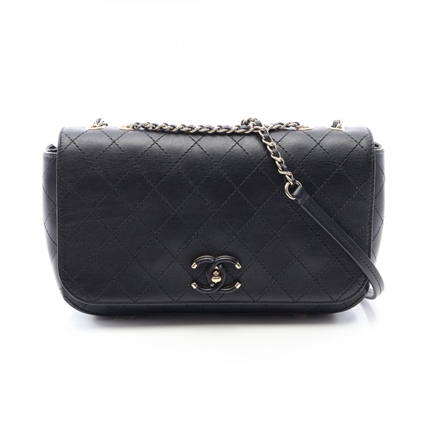 CHANEL Matelasse chain Shoulder hand Bag leather Black Used Women GHW