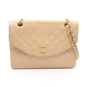 CHANEL Matelasse Round Flap chain Shoulder Bag Lambskin Beige Used Women GHW