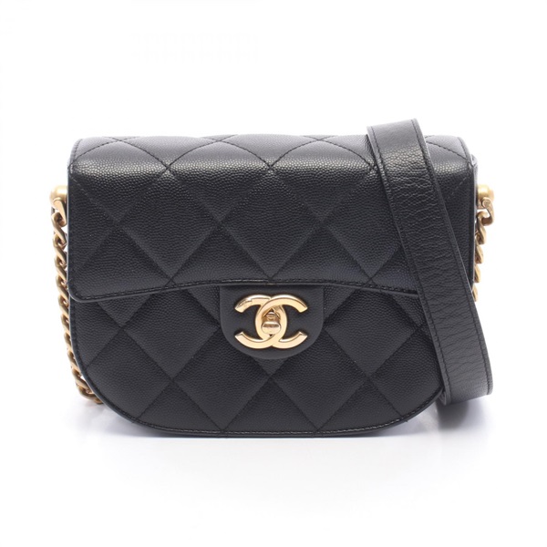 CHANEL Matelasse small flap Shoulder crossbody hand Bag leather Black Used Women