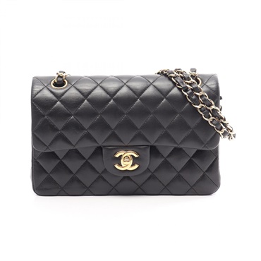 CHANEL Matelasse W flap chain Shoulder hand Bag Lambskin Black Used Women GHW