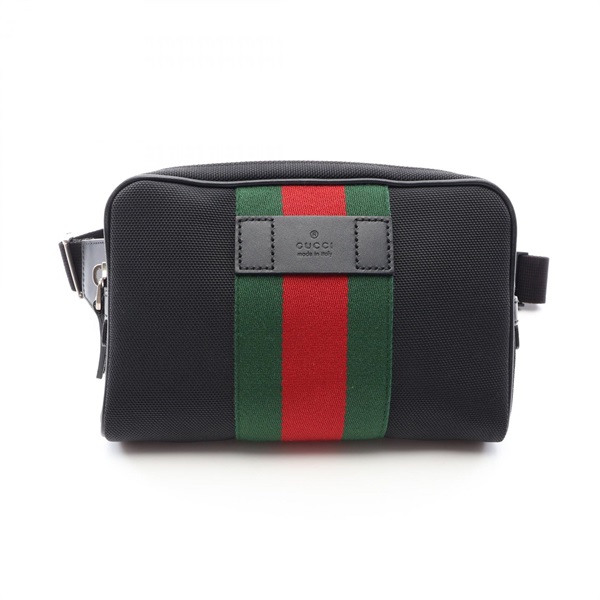 GUCCI Sherry line Waist Belt Crossbody Bag 630919 canvas leather Black Red Used