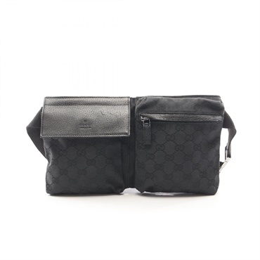GUCCI GG canvas Waist bum belt bag 28566 canvas leather Black Used unisex