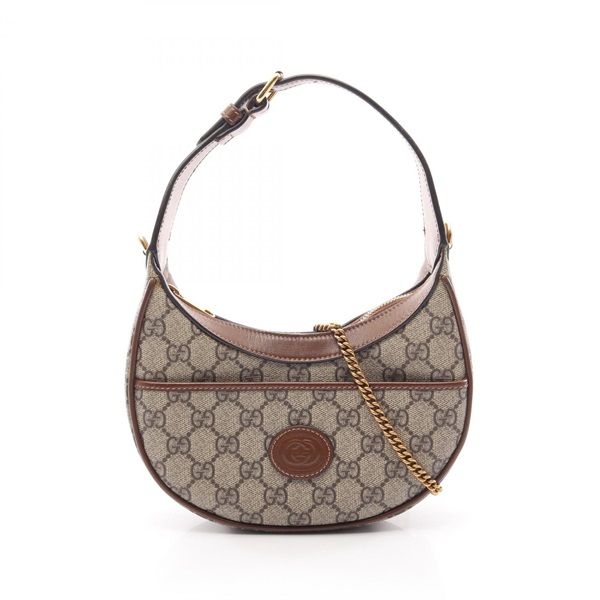 GUCCI Half Moon GG Supreme shoulder Handbag 726843 canvas leather Beige used