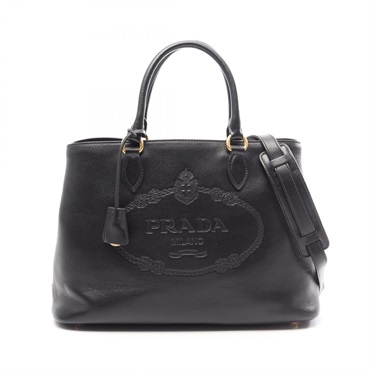PRADA LOGO JACQUARD Shoulder Crossbody Handbag 1BA579 leather Black Used Women