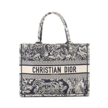 Christian Dior BOOK TOTE Medium hand Bag M1296ZRGO canvas White Navy Used Women