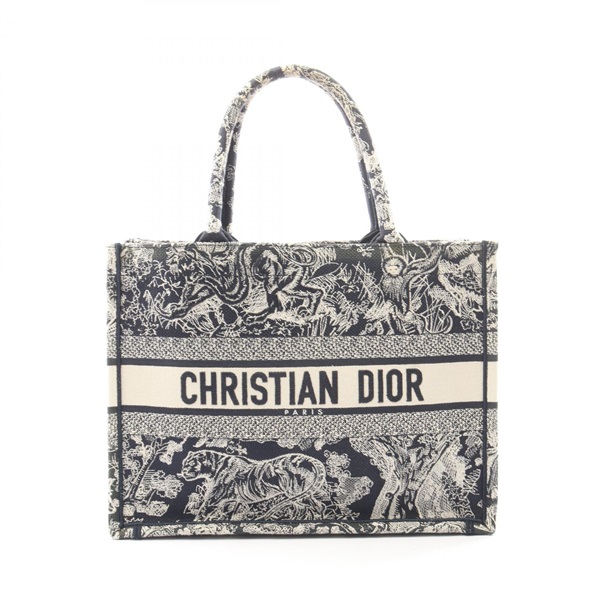 Christian Dior BOOK TOTE Medium hand Bag M1296ZRGO canvas White Navy Used Women