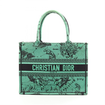 Christian Dior BOOK TOTE Medium Logo Handbag canvas Green Black Used Women