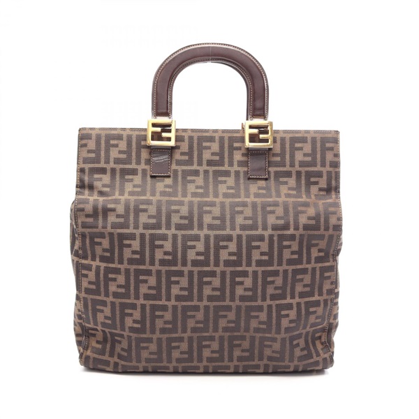 FENDI Zucca handbag Tote canvas leather Brown Black Used Women