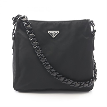 PRADA TESSUTO BACHELI chain Shoulder Bag B7409 Nylon leather Black Used Women