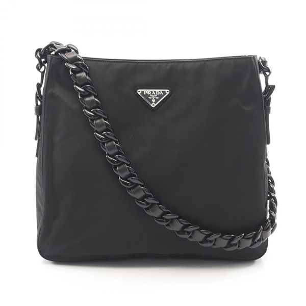 PRADA TESSUTO BACHELI chain Shoulder Bag B7409 Nylon leather Black Used Women