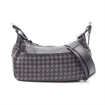 BOTTEGA VENETA Intrecciato Shoulder crossbody Bag leather Black Gray Used Women