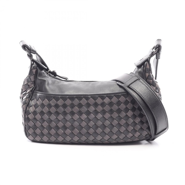 BOTTEGA VENETA Intrecciato Shoulder crossbody Bag leather Black Gray Used Women