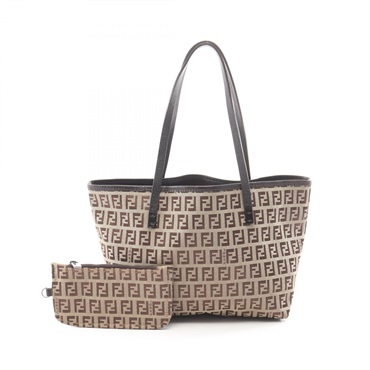 FENDI Zucca Tote hand Bag 8BH056 canvas leather Beige Brown Used Women