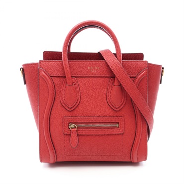 CELINE Luggage Nano Shopper Shoulder Crossbody Handbag leather Red Used Women