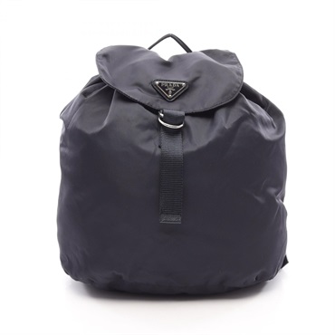 PRADA Triangule Plate Drawstring Rucksack Backpack Nylon leather Navy Used Women