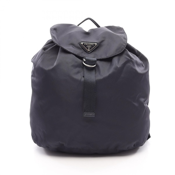 PRADA Triangule Plate Drawstring Rucksack Backpack Nylon leather Navy Used Women