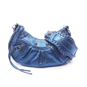 BALENCIAGA LE CAGOLE XS Metallic Shoulder Crossbody Bag leather Blue Used Women