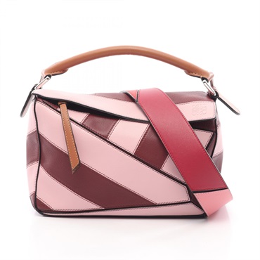 LOEWE PUZZLE SMALL Shoulder Handbag leather Pink Bordeaux Brown Used Women