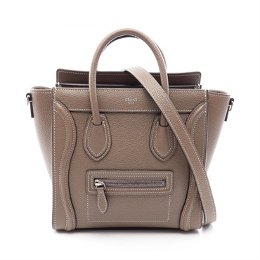 CELINE Luggage Nano Shopper Shoulder Crossbody Handbag leather Gray Used Women
