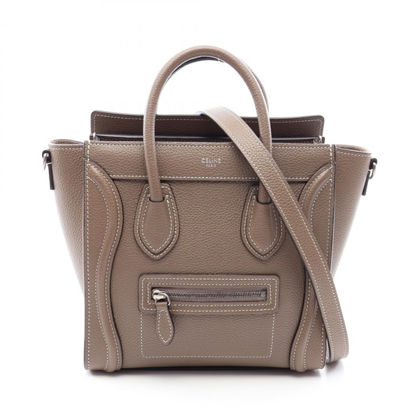 CELINE Luggage Nano Shopper Shoulder Crossbody Handbag leather Gray Used Women