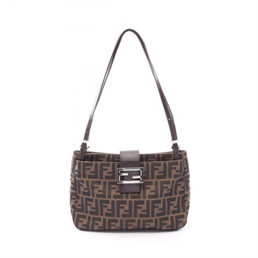 FENDI Zucca Shoulder Bag canvas leather Brown SHW Used Women FF