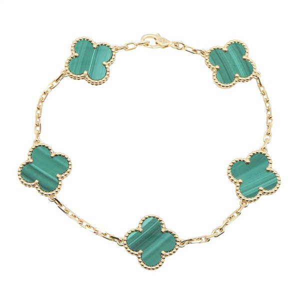 Van Cleef & Arpels Vintage Alhambra 5 Motif Malachite Bracelet 18KYG Gold Women