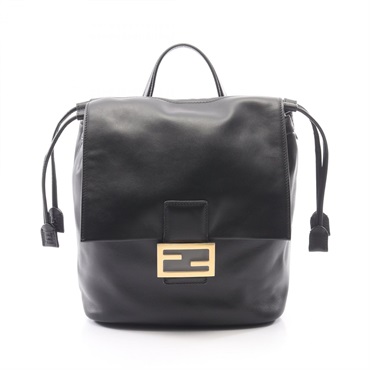 FENDI FF logo Rucksack Backpack 8BZ057 leather Black GHW Used Women