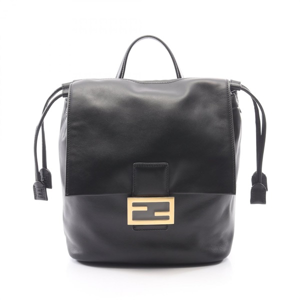 FENDI FF logo Rucksack Backpack 8BZ057 leather Black GHW Used Women