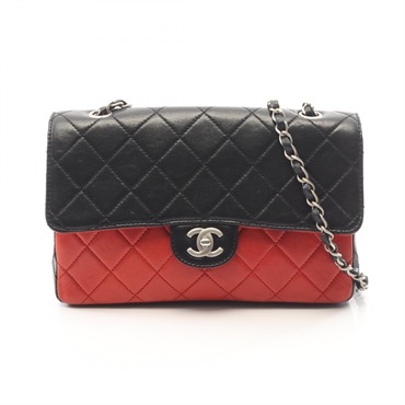 CHANEL Matelasse Single Flap Bicolor Chain Shoulder Crossbody Bag leather Used