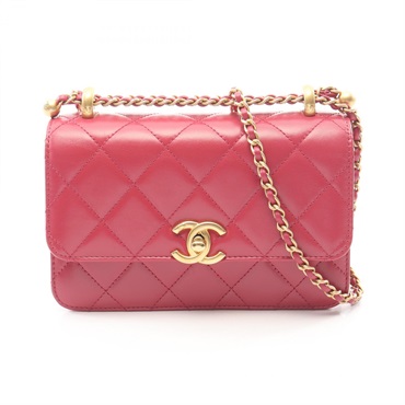 CHANEL Matelasse small flap Chain Crossbody Shoulder Bag leather Pink GHW Used