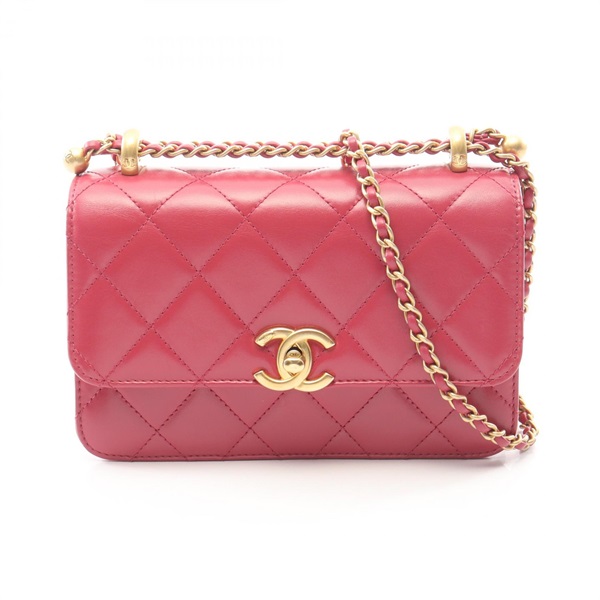 CHANEL Matelasse small flap Chain Crossbody Shoulder Bag leather Pink GHW Used