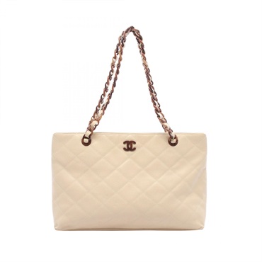 CHANEL Matelasse Plat Chain Shoulder Tote Bag Calfskin leather Beige GHW Used CC