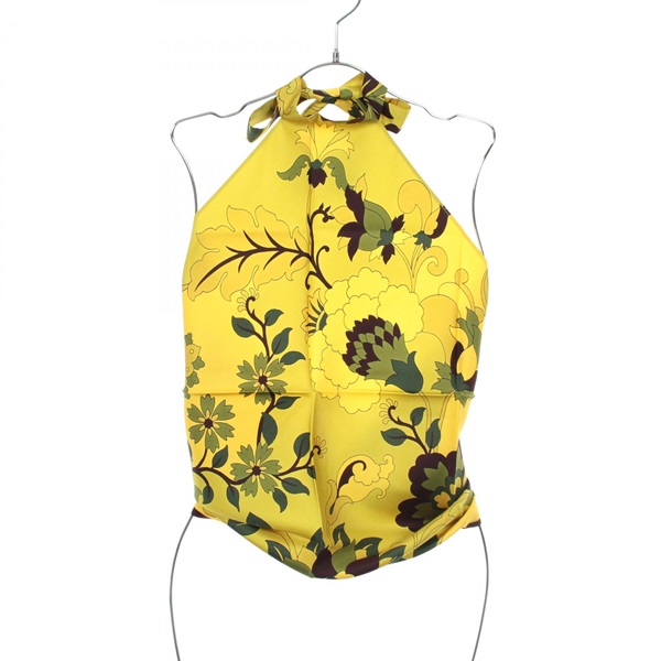 Christian Dior Floral halter neck Tank top #U silk Yellow Green Brown Used Women